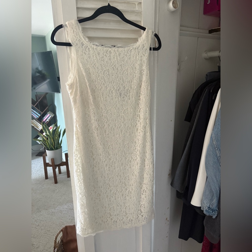Adrianna Papell Lace Sleeveless Dress - White
